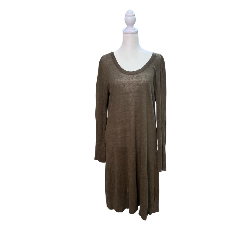 American Vintage Olive Long Sleeve Linen Scoop Neck  Dress Size‎ Medium